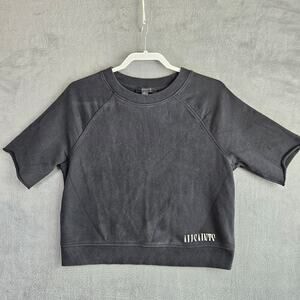 AllSaints Black Cropped Sweatshirt Short Sleeve Minimal Streetwear Size Medium